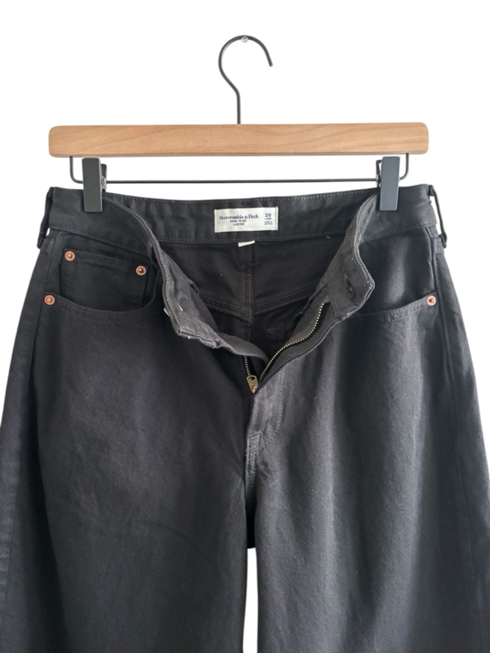 Abercrombie Fitch Curve Love Black Jeans High Rise Loose Stretch Casual 26 Long - Picture 6 of 16
